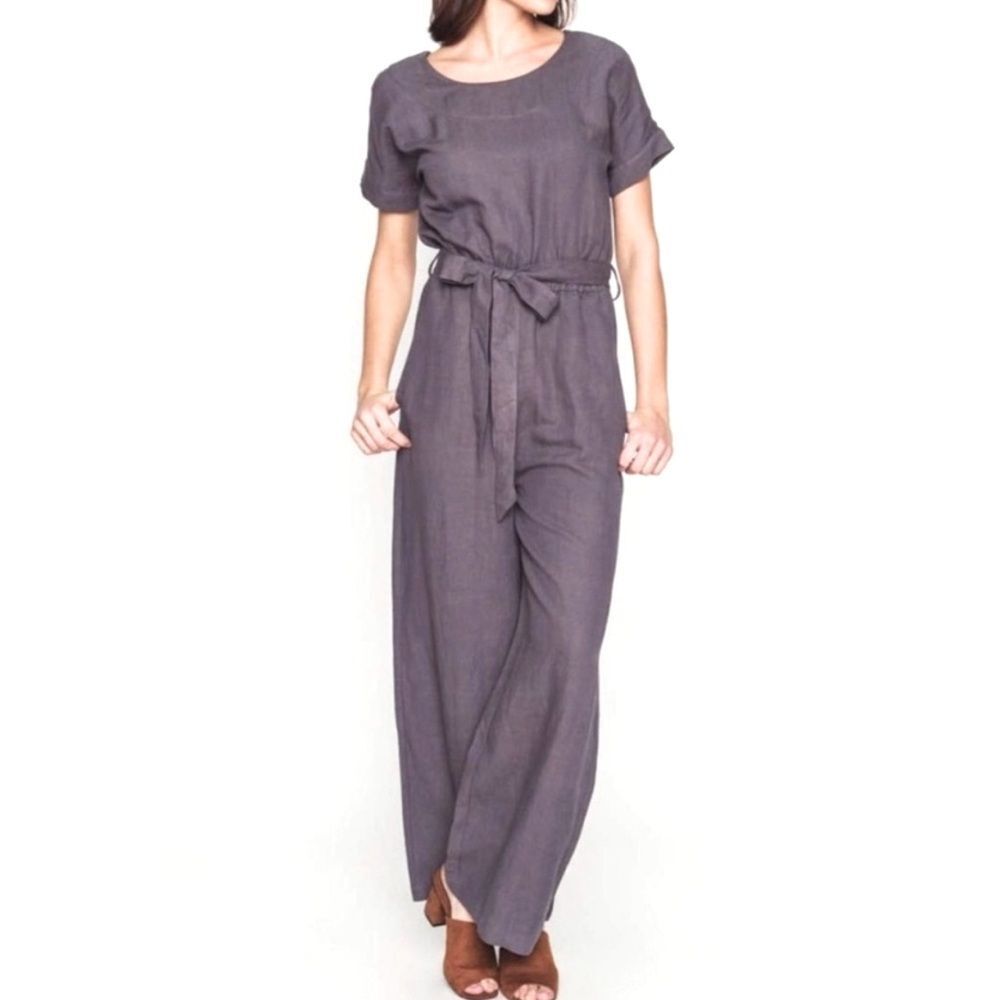 Mo: Vint New York Charcoal Jumpsuit Linen Blend Small